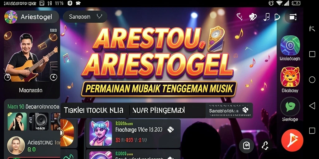 Tampilan gameplay ARIESTOGEL dengan banyak pilihan lagu musik.