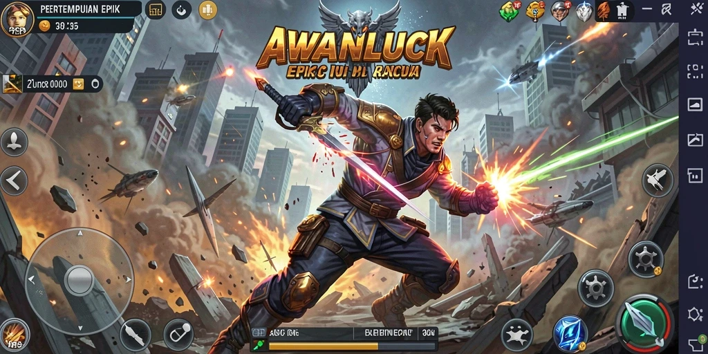 Screenshot utama menunjukkan intensitas pertempuran dalam AWANLUCK.