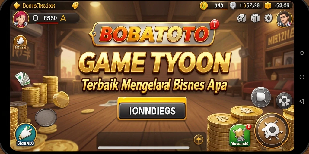 Screenshot utama gameplay Tycoon BOBATOTO yang menunjukkan strategi bisnis.