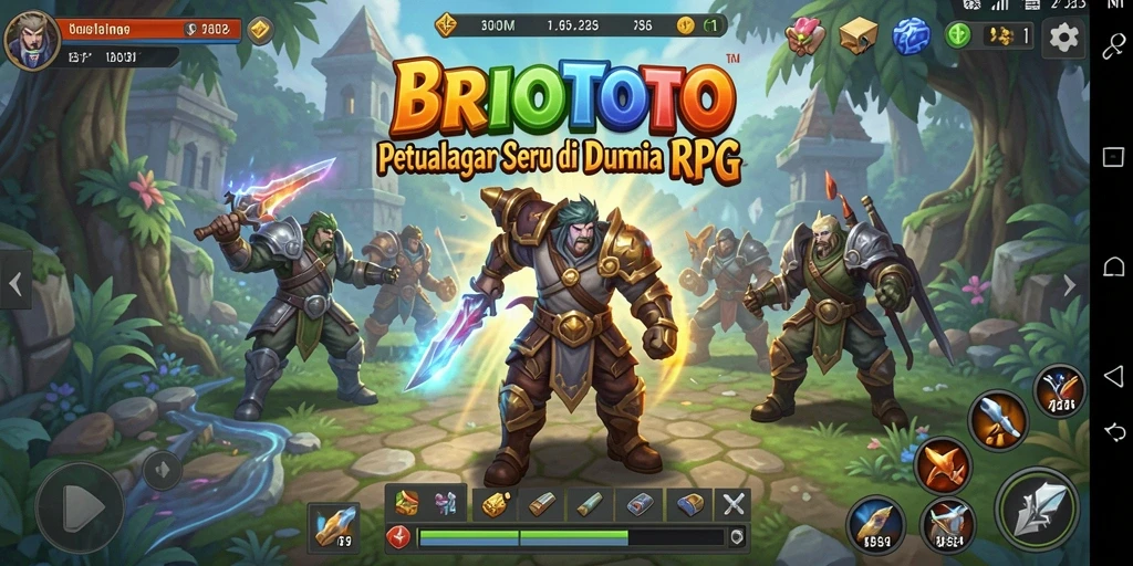 Tampilan dinamis dari gameplay RPG BRIOTOTO dengan pertarungan yang menarik.