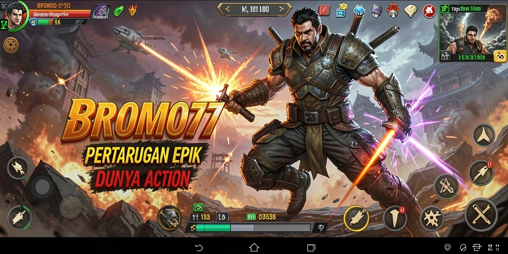 Screenshot gameplay BROMO77 menampilkan pertarungan seru dan grafis menakjubkan.