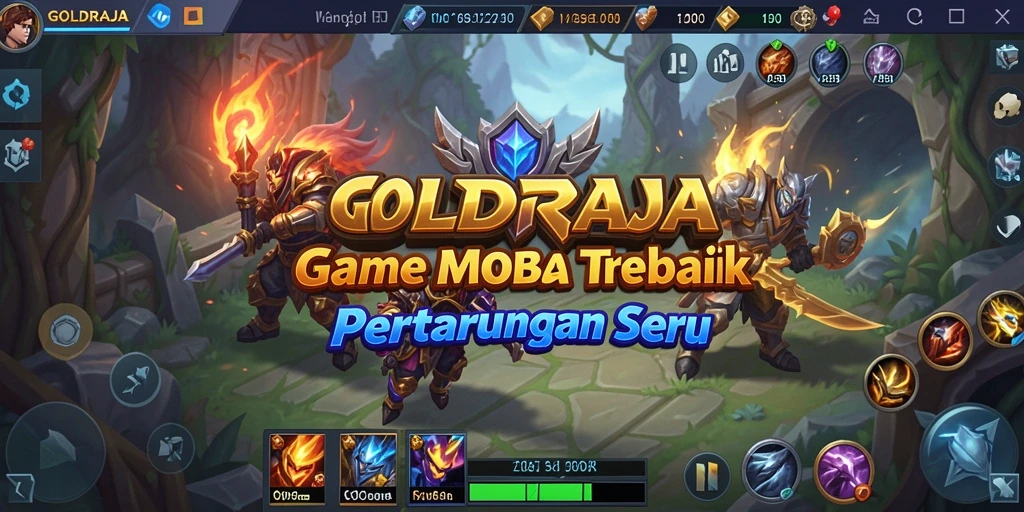 Tangkapan layar <strong>GOLDRAJA</strong> menampilkan pertarungan seru antara karakter-karakter di arena.
