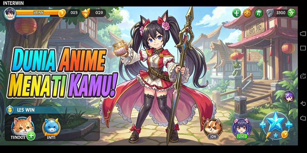 Screenshot gameplay INTERWIN menampilkan aksi karakter anime yang seru.