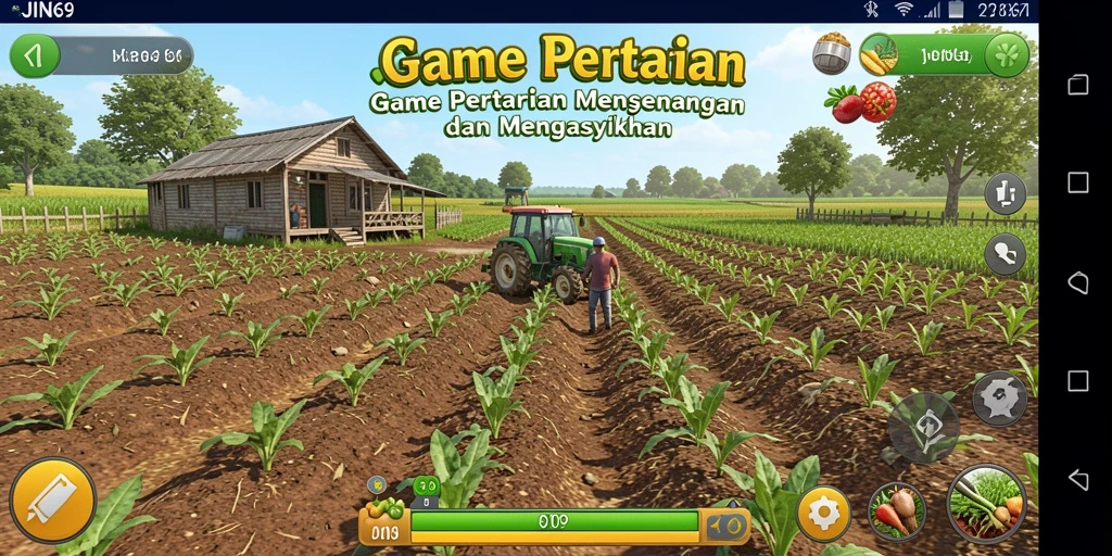 Tampilan gameplay <strong>JIN69</strong> saat merawat tanaman dan hewan ternak.