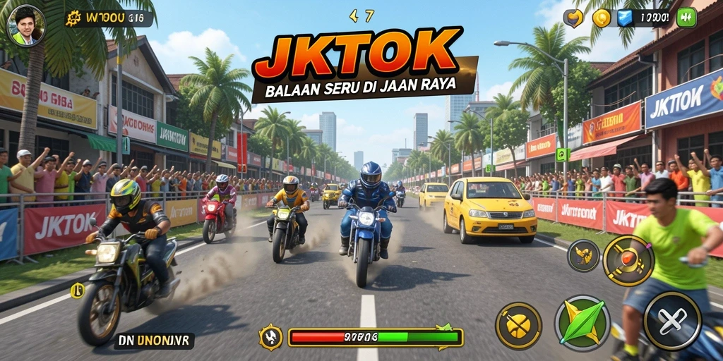 Tangkapan layar menampilkan balapan penuh aksi di JKTOK.