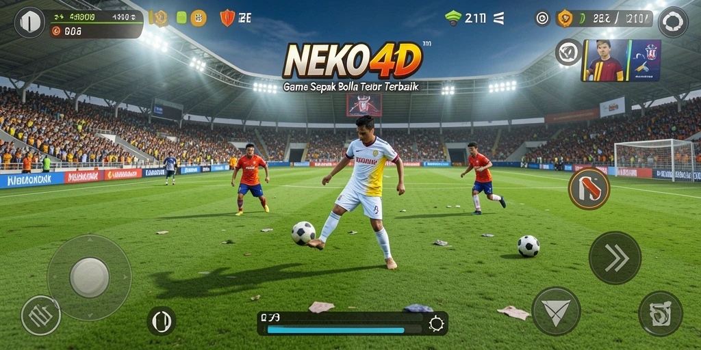Tampilan gameplay NEKO4D saat pertandingan sepak bola.