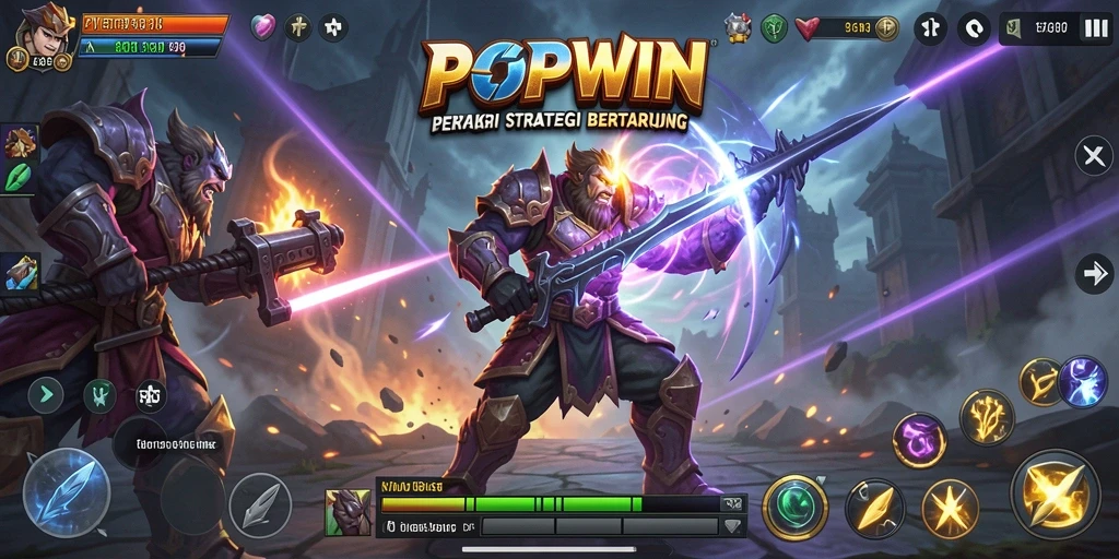 Tampilan gameplay <strong>POPWIN</strong> dengan strategi bertarung yang mendebarkan.