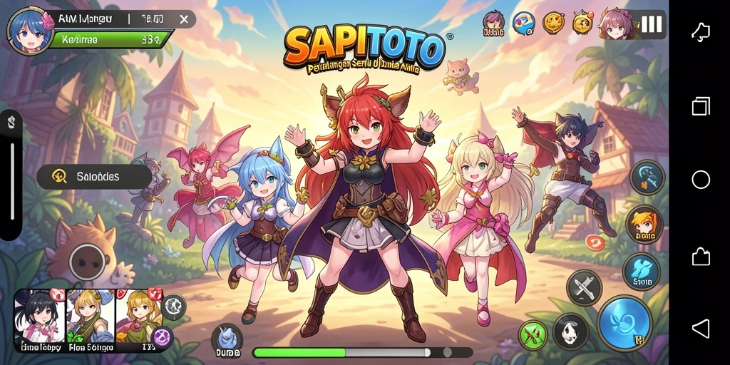 Tampilan gameplay SAPITOTO dengan karakter anime yang menakjubkan.